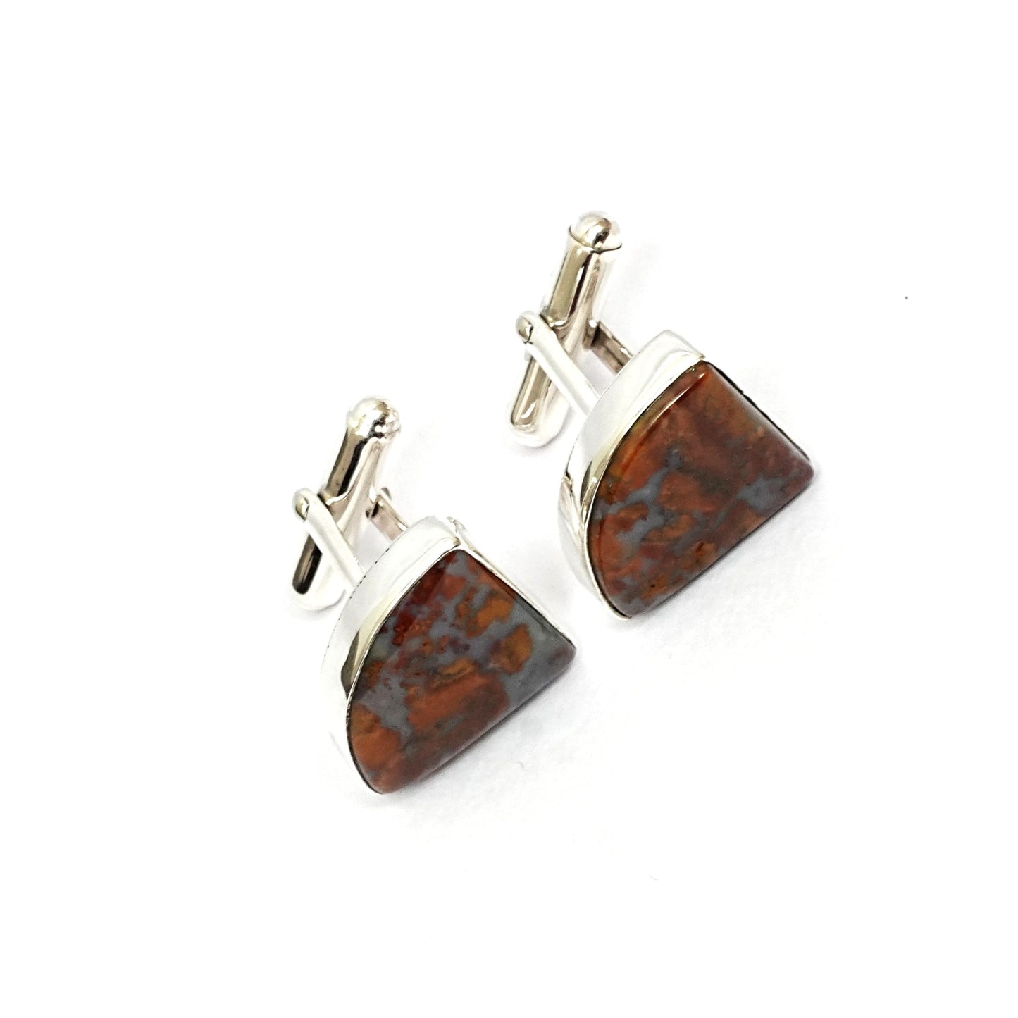 Sterling Silver Cufflinks – Triangular Motif with Hematite Stone
