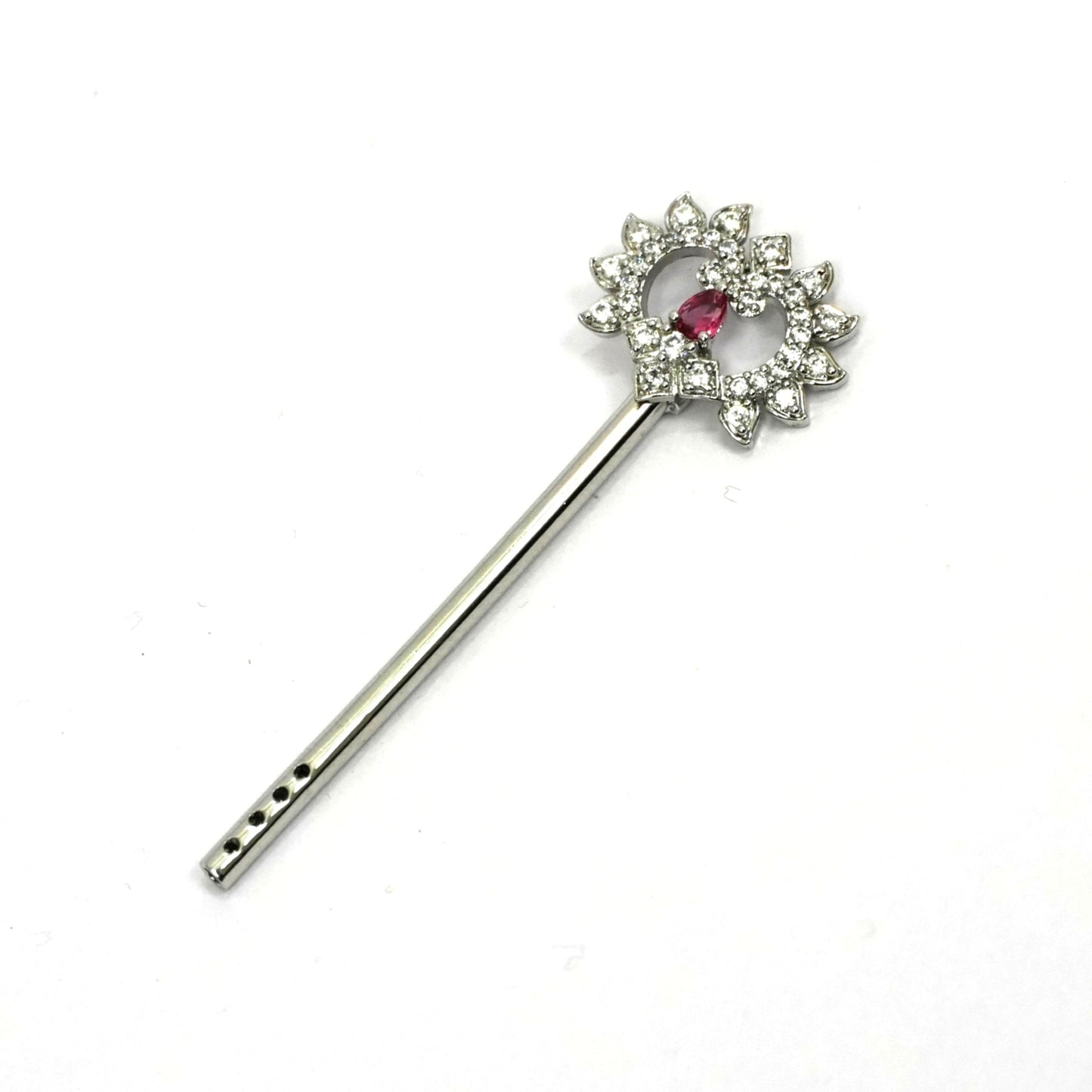 Sterling Silver Krishna Bansuri – Ornate Design with Gemstones (2.25 inch)