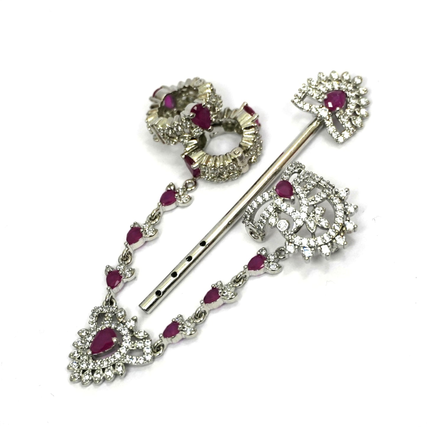 Sterling Silver Krishna Accessories Set – Bansuri, Mala, Mukut & Kade