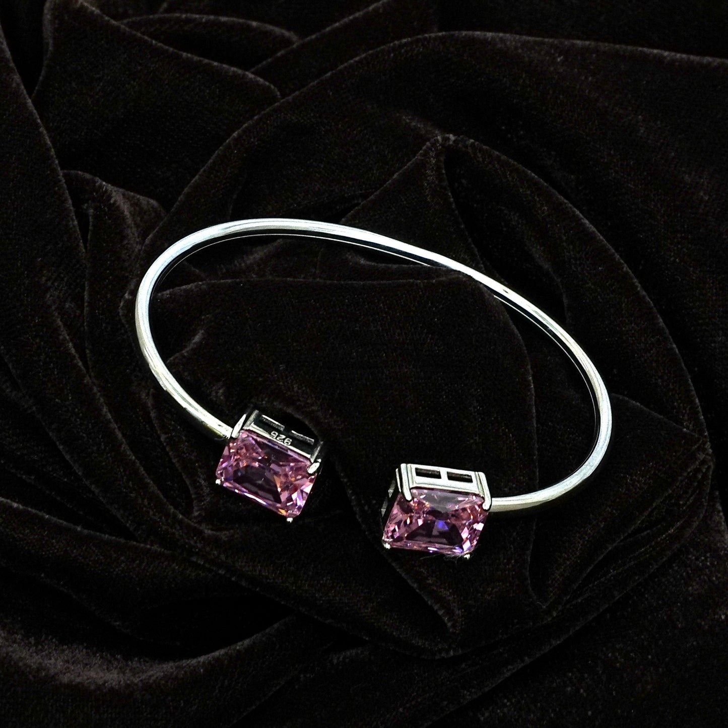Sterling Silver Bracelet – Dual Pink Gemstone Design