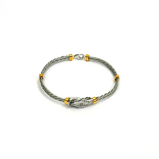 Sterling Silver Cable-Inspired Bracelet – Knot Design with CZ Accents