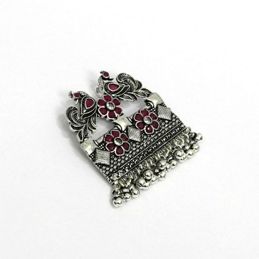 Sterling Silver Necklace – Floral Motif with Dark Pink Ruby Gemstones