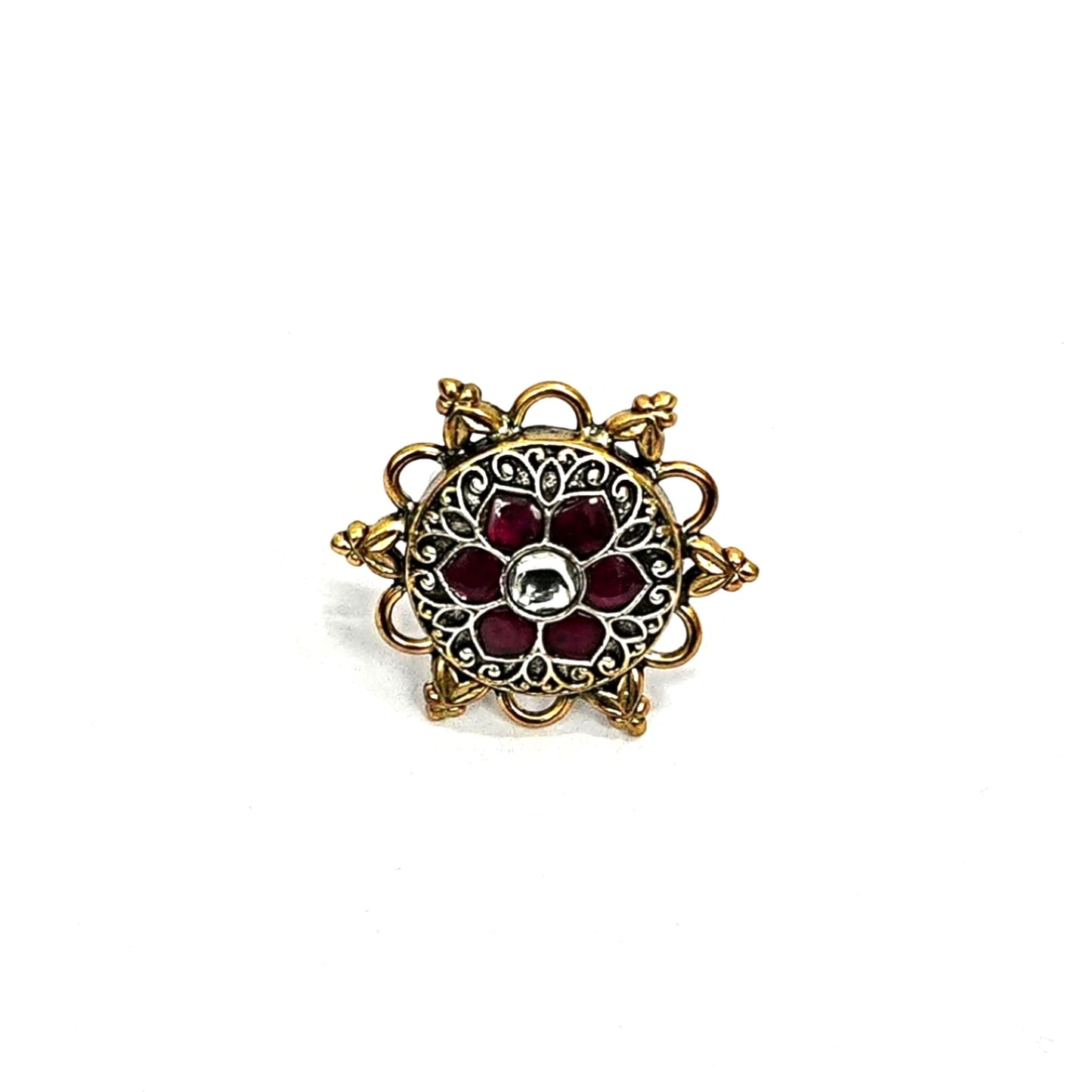 Sterling Silver Adjustable Ring – Red Floral Enamel Motif