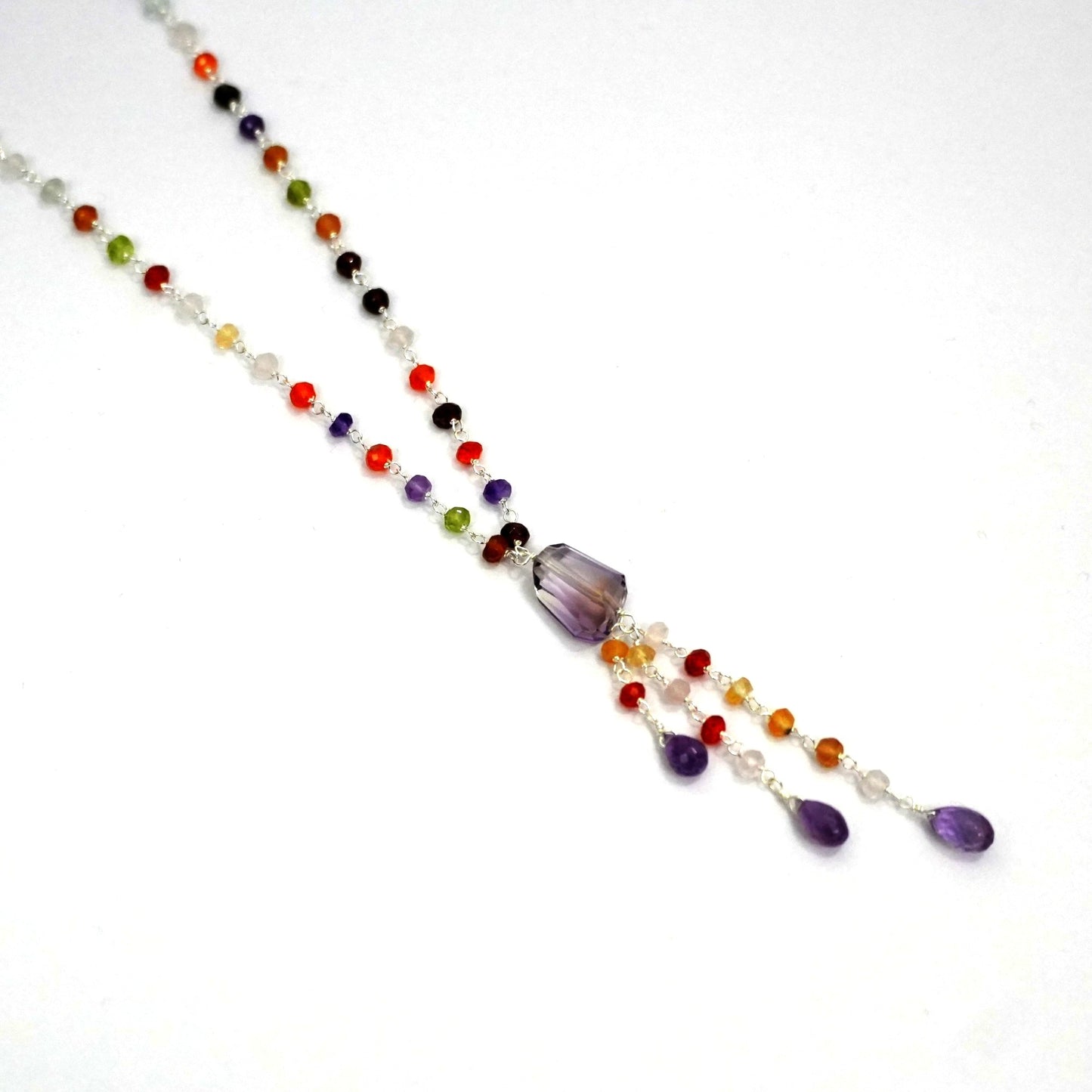 Sterling Silver Necklace – Multicolor Beads with Pendant