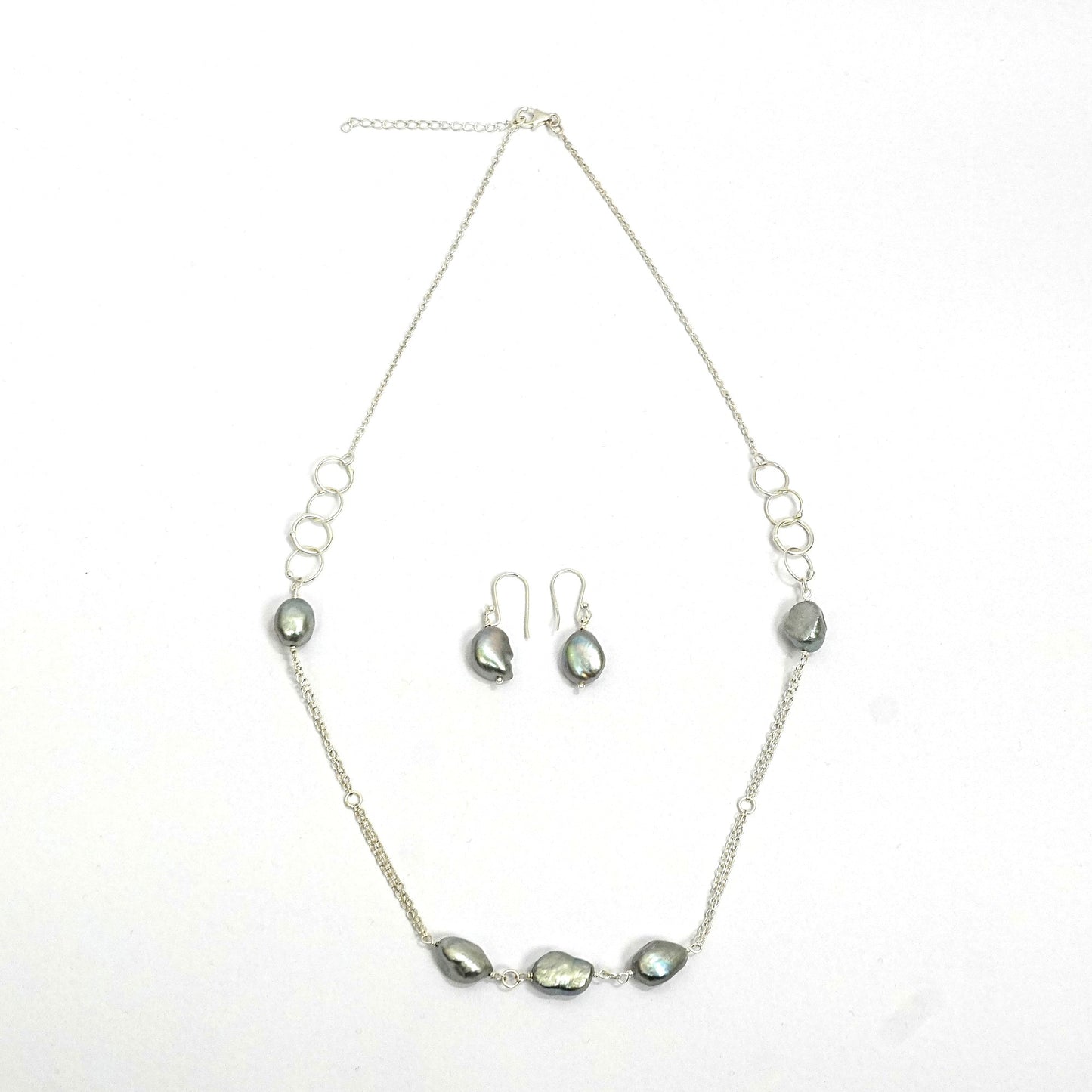 Sterling Silver Necklace Set – Real Grey Pearls