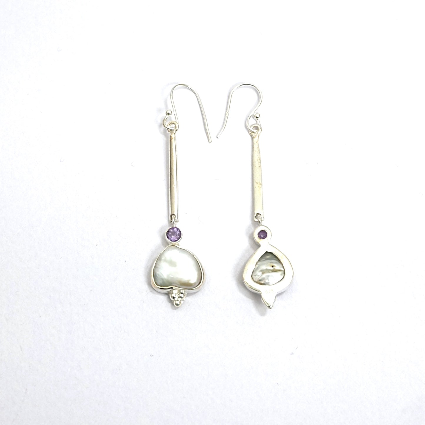 Freshwater Pearl & Amethyst Sterling Silver Drop Earrings