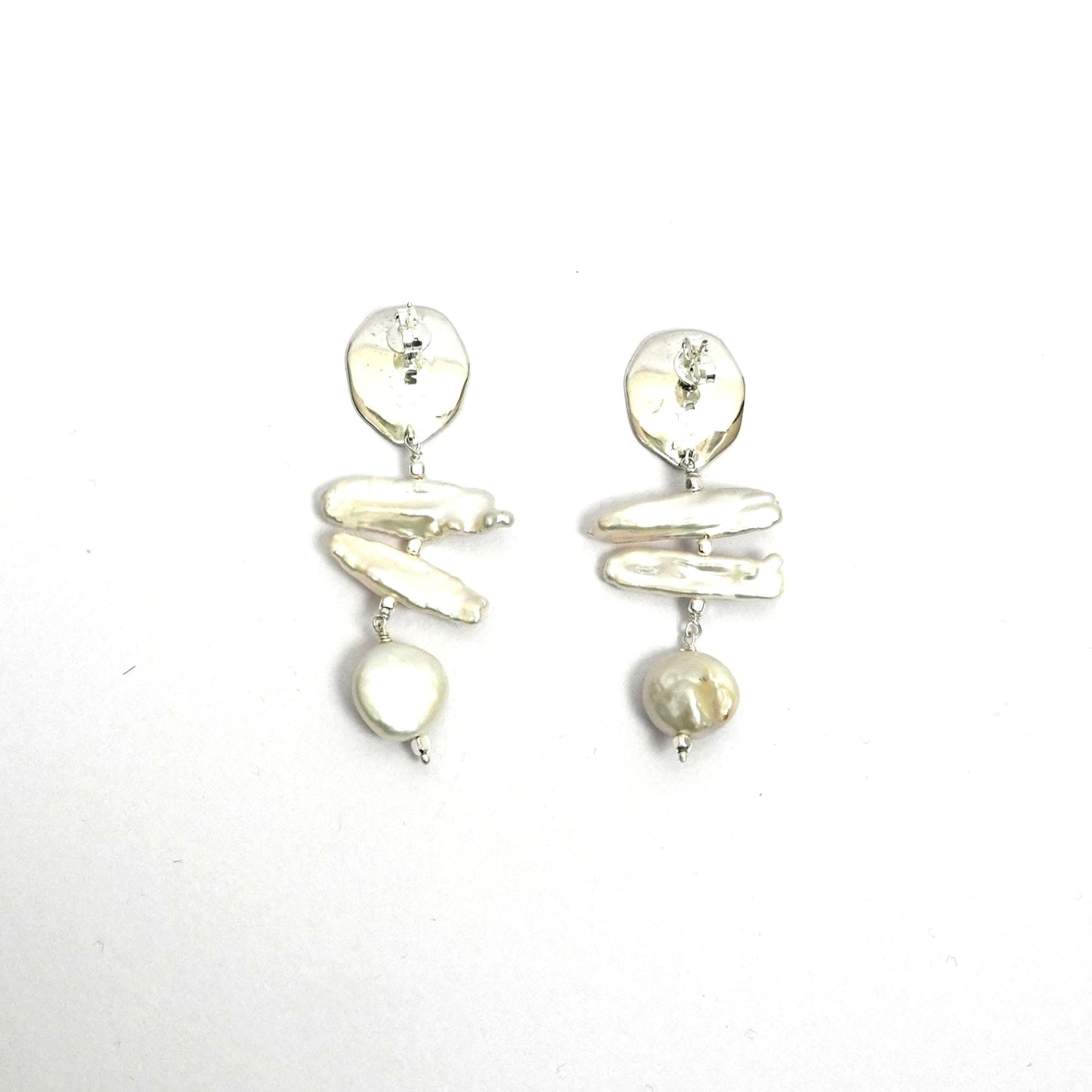 Sterling Silver Pendant Set – Textured Motif with Real Pearls