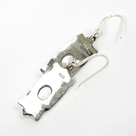 Sterling Silver Earrings – Rectangular Motif with Moonstones