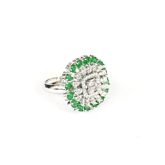 Sterling Silver Green Gemstone Cocktail Ring – Women’s Adjustable with CZ Accents