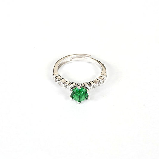Sterling Silver Emerald Ring – Women’s Adjustable with CZ Accents