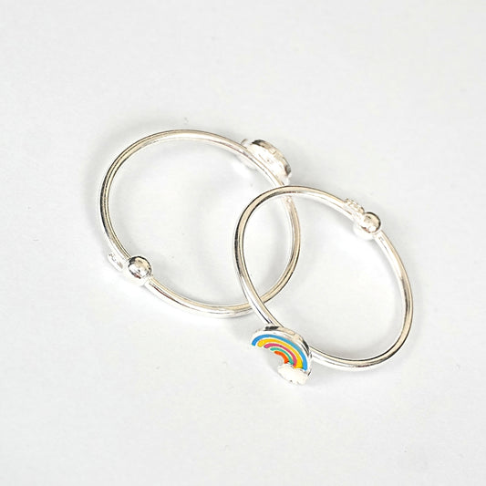 Sterling Silver Kids Kada Pair – Rainbow Charm Design