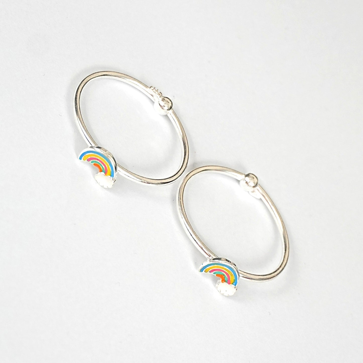 Sterling Silver Kids Kada Pair – Rainbow Charm Design