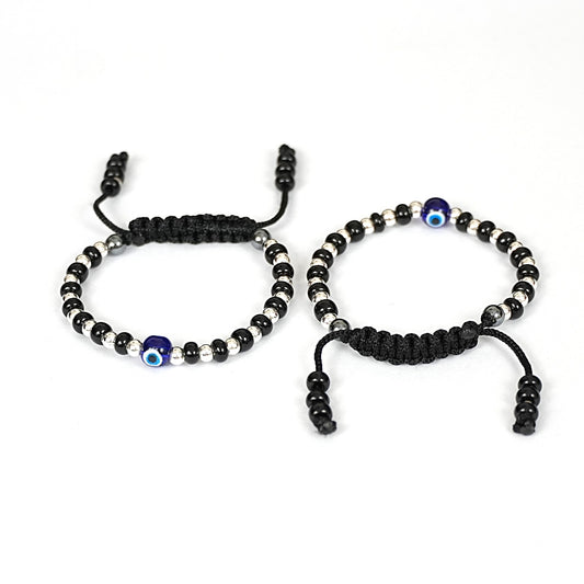 Sterling Silver Kids Bracelet Pair – Evil Eye Beaded Design