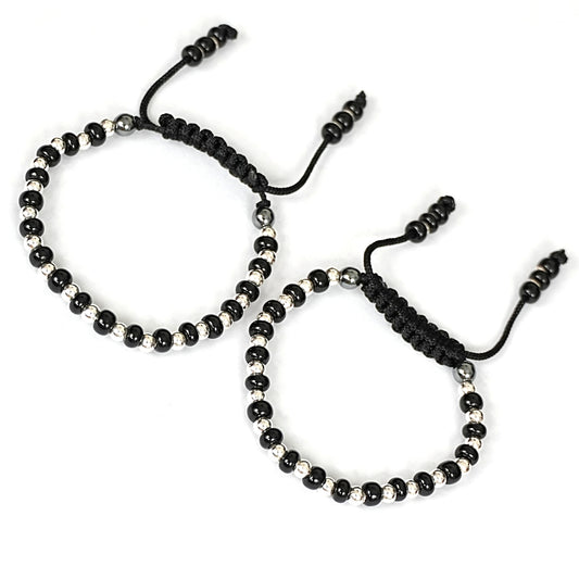 Sterling Silver Kids Bracelet Pair – Black & Silver Beaded Design
