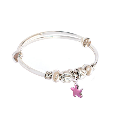 Kids Silver Kada – Pink Starfish Charm Design (Standard Size)