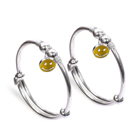 Kids Silver Kada – Yellow Smiley Charm Design (Standard Size)