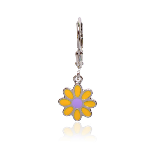 Kids Silver Earrings – Yellow Daisy Charm Design (2.5 cm)