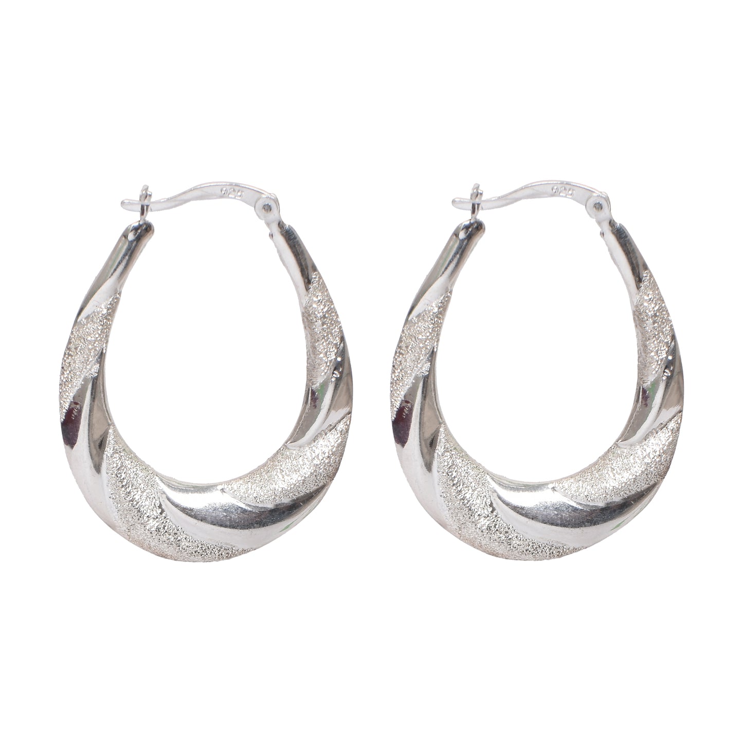 Women’s Silver Hoop Earrings – Twisted Texture Design (Size 3.75 cm)