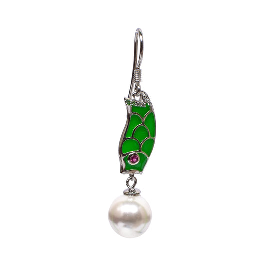 Green Mosaic Drop Earrings – Pearl Accent & Hook Closure (Size 4.75 cm)