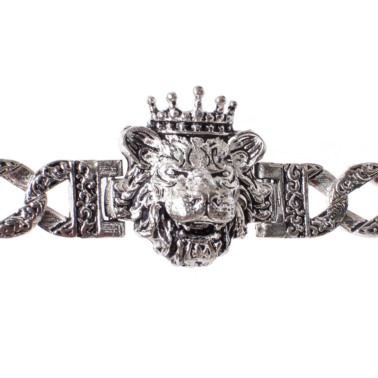 Lion Head with Crown & Engraved Chain Bracelet