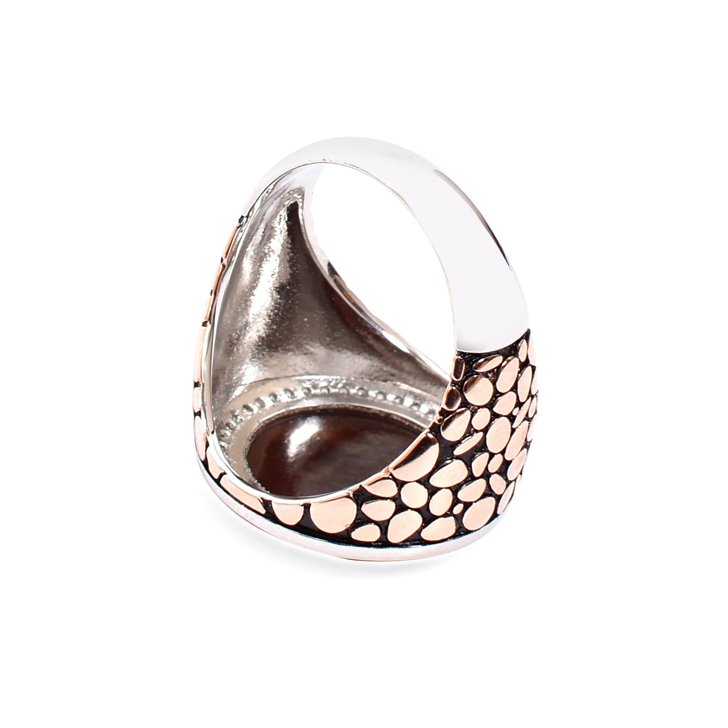 Men's Silver Ring – Brown Gemstone with Halo & Textured Band