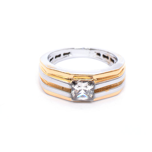 Men's Silver Ring – Cubic Zirconia in Gold-Silver Tone