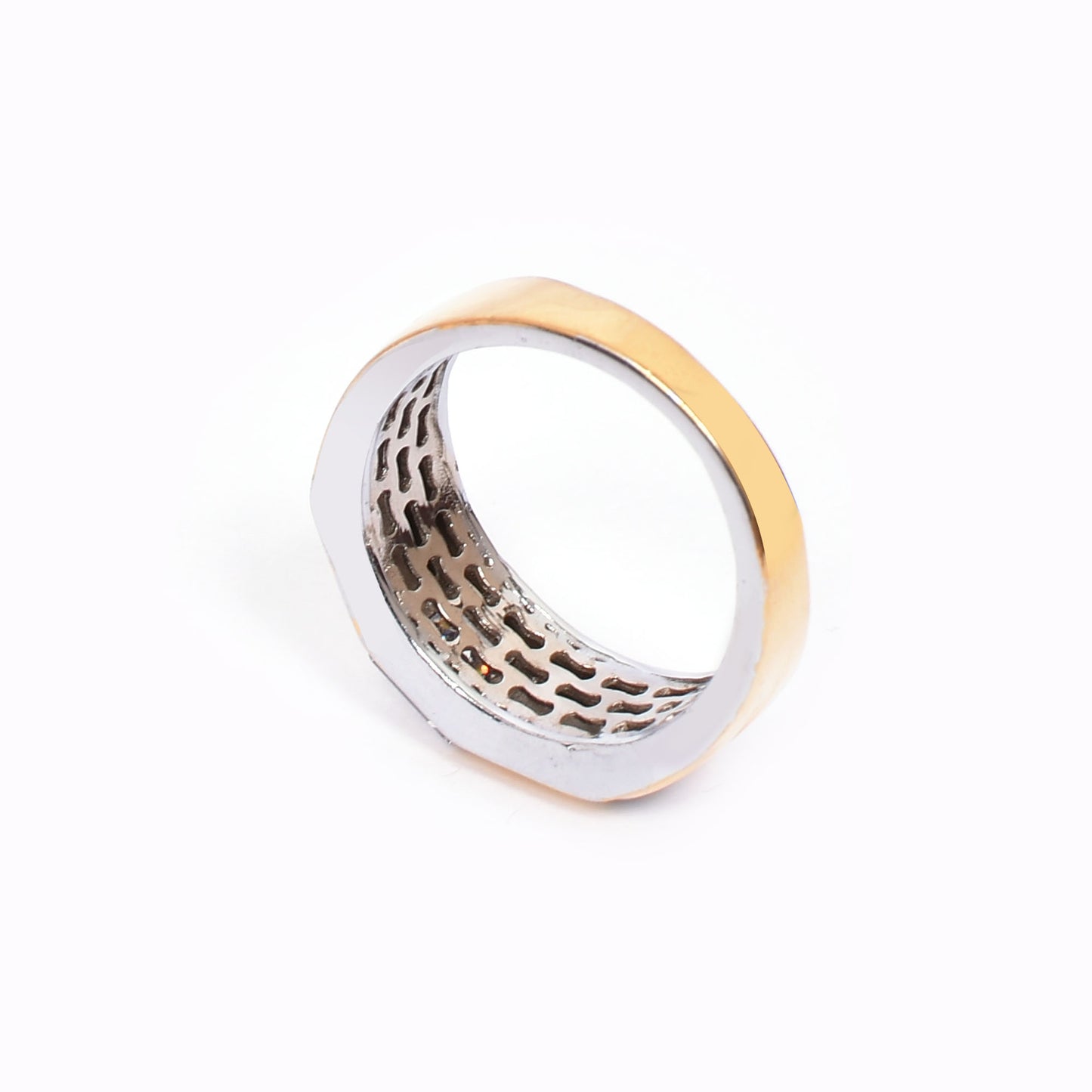 Men's Silver Ring – Cubic Zirconia in Gold-Silver Tone