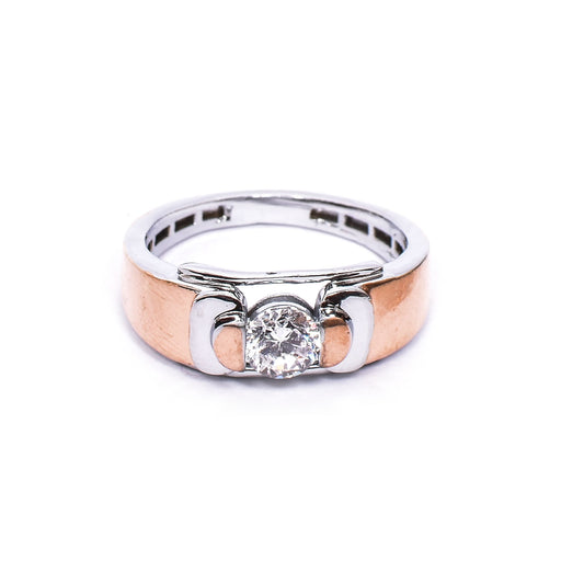 Men's Silver Ring – Cubic Zirconia Bezel in Rose Gold