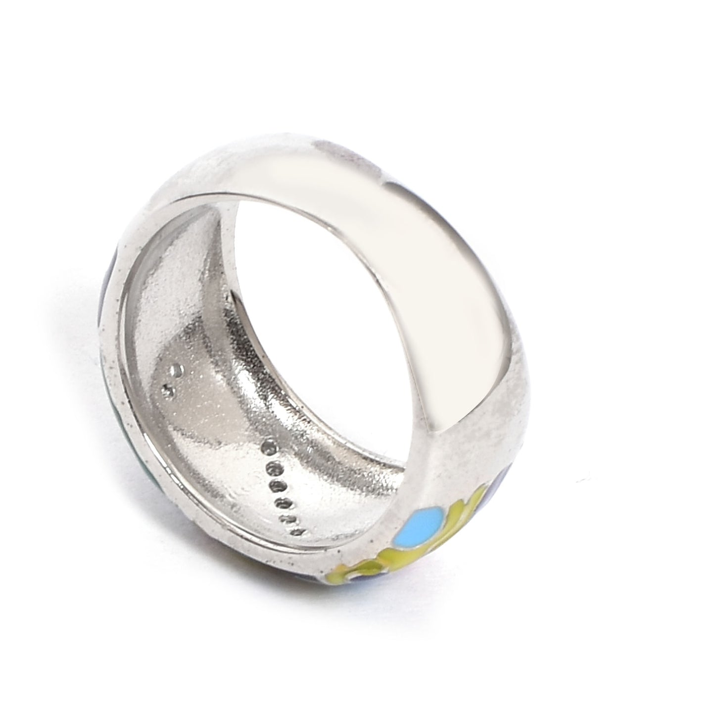 Women’s Silver Ring – Multicolor Enamel with Winged Gemstone Accents (Size 11)
