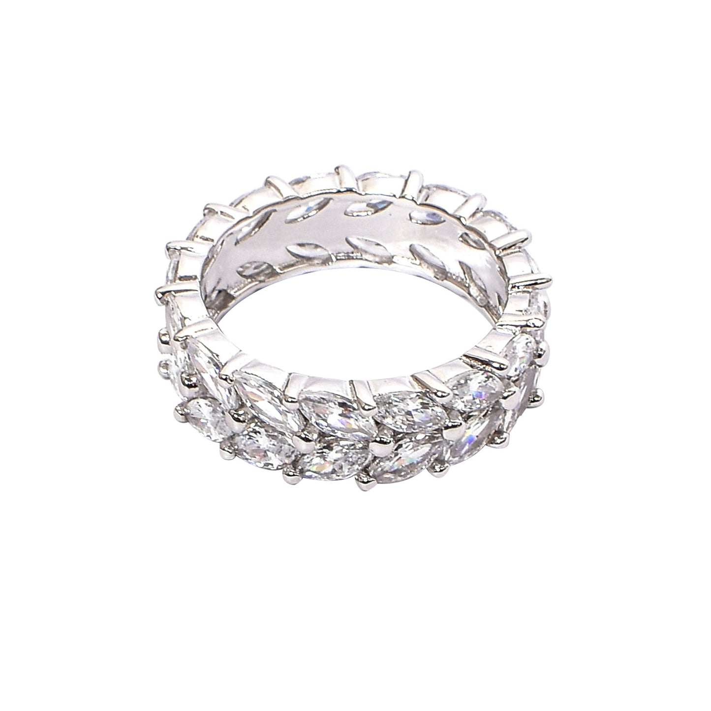 Women’s Silver Eternity Ring – Marquise-Cut Diamond Design (Size 11)