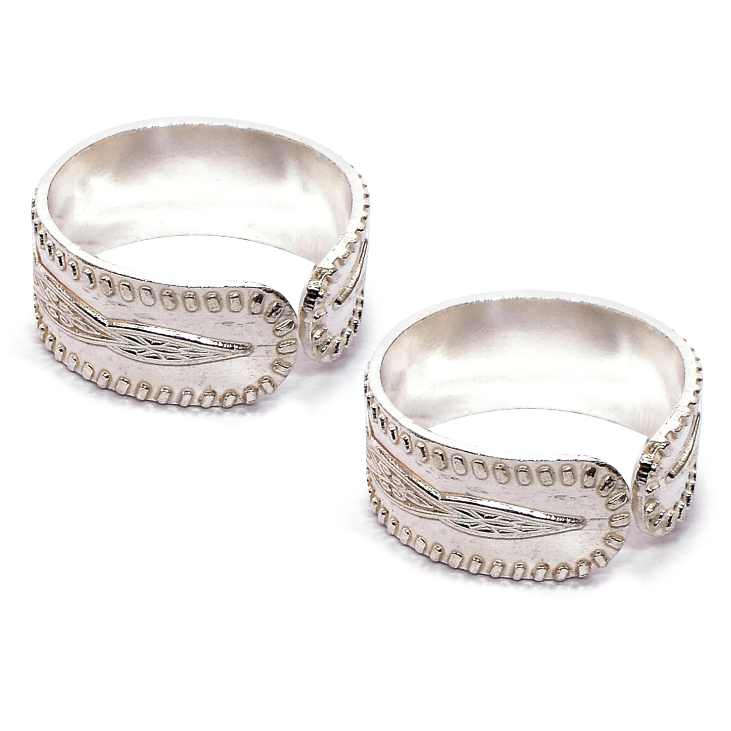 Silver Toe Ring Set – Ornate Engraved Motifs