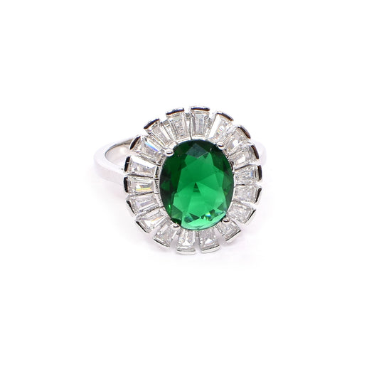 Oval Green Gemstone Ring – Radiant Elegance (Size 12)