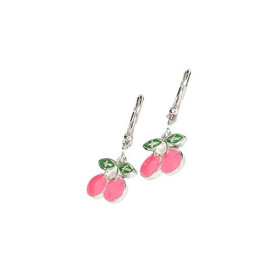 Sterling Silver Kids Earrings – Cherry Charm Design