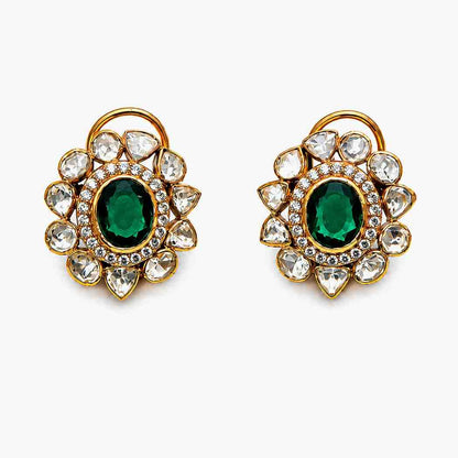Emerald Moissanite Polki Pendant Set