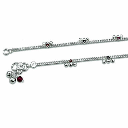 Sterling Silver Heart Charm Anklets (Pair)