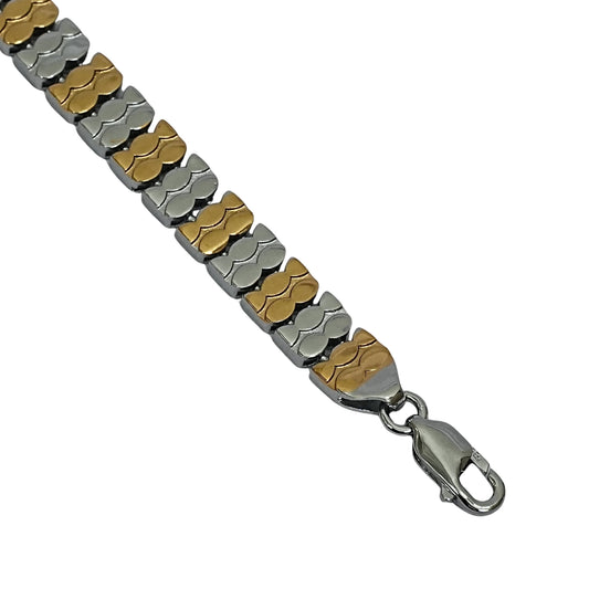 Men’s Sterling Silver Bracelet – Dual-Tone Waves (20 cm)