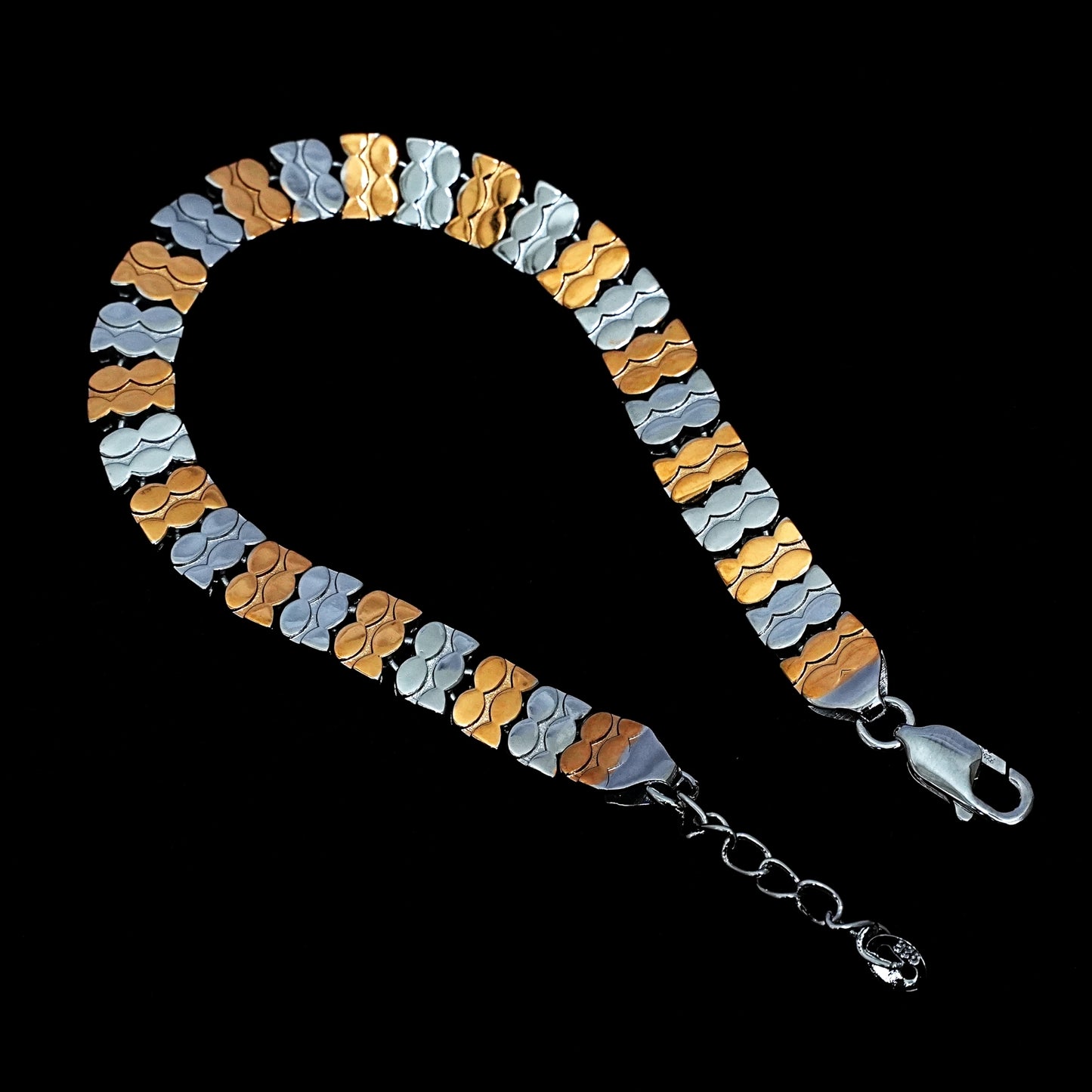 Men’s Sterling Silver Bracelet – Dual-Tone Waves (20 cm)