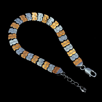 Men’s Sterling Silver Bracelet – Dual-Tone Waves (20 cm)