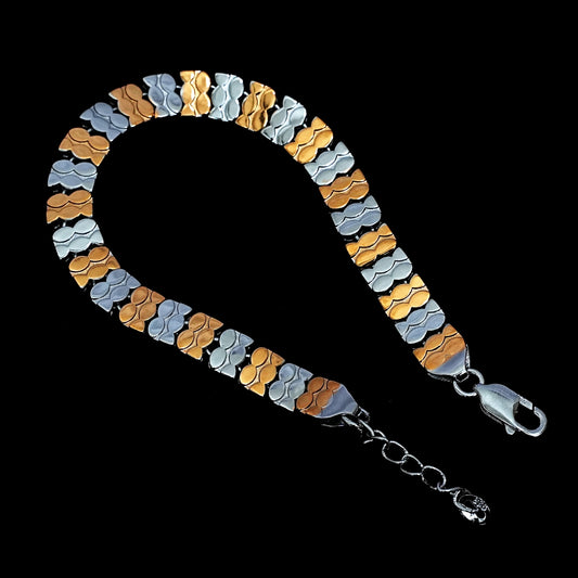 Men’s Sterling Silver Bracelet – Dual-Tone Waves (20 cm)