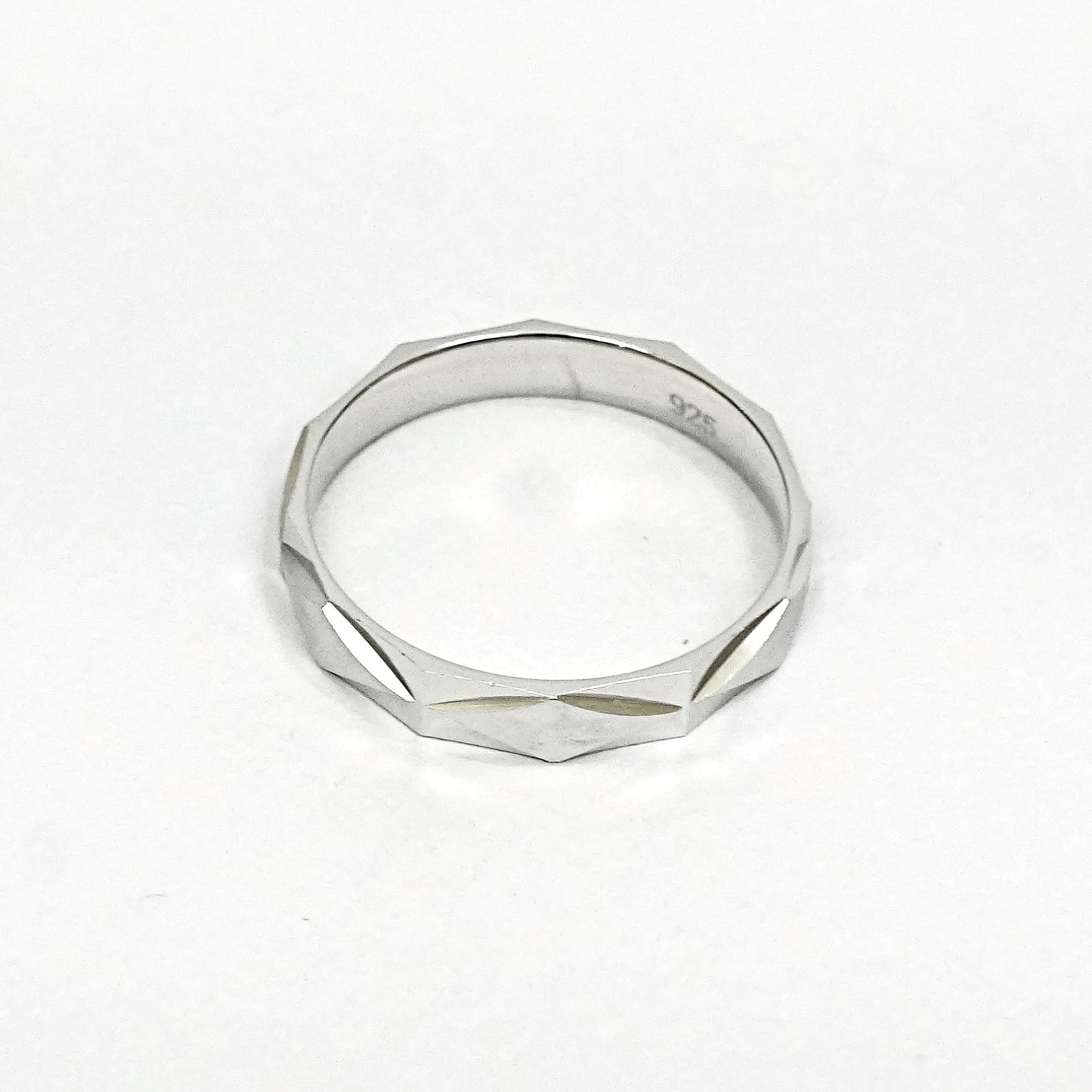 Men’s Sterling Silver Ring – Faceted Geometric Design (Size 22)