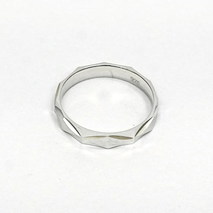 Men’s Sterling Silver Ring – Faceted Geometric Design (Size 22)