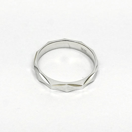 Men’s Sterling Silver Ring – Faceted Geometric Design (Size 22)