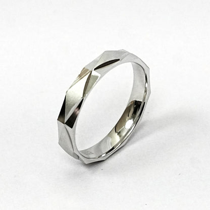 Men’s Sterling Silver Ring – Faceted Geometric Design (Size 22)