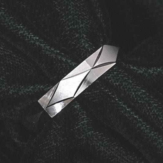 Men’s Sterling Silver Ring – Faceted Geometric Design (Size 22)