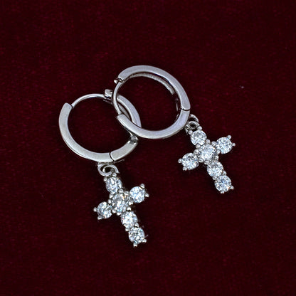 Sterling Silver Earrings – Cross & Gemstone Hoops (2.5 cm)