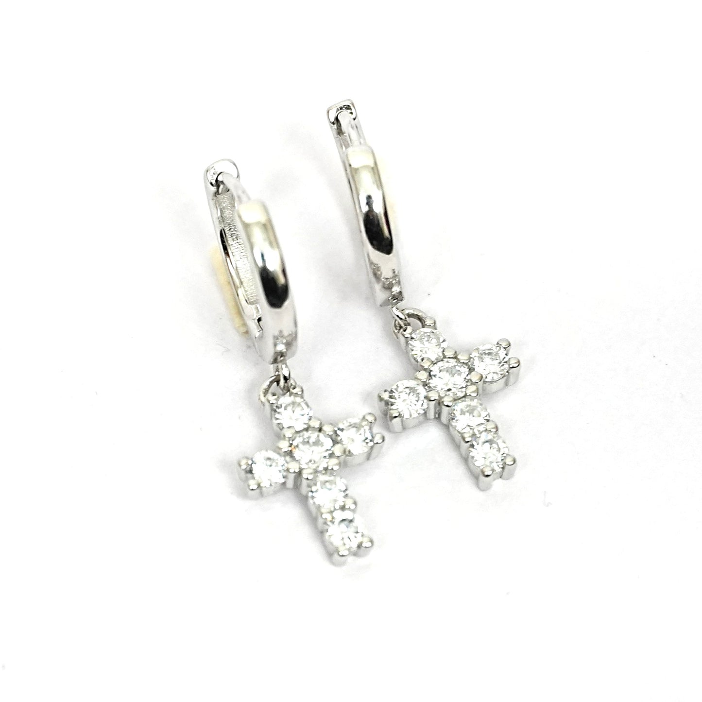 Sterling Silver Earrings – Cross & Gemstone Hoops (2.5 cm)