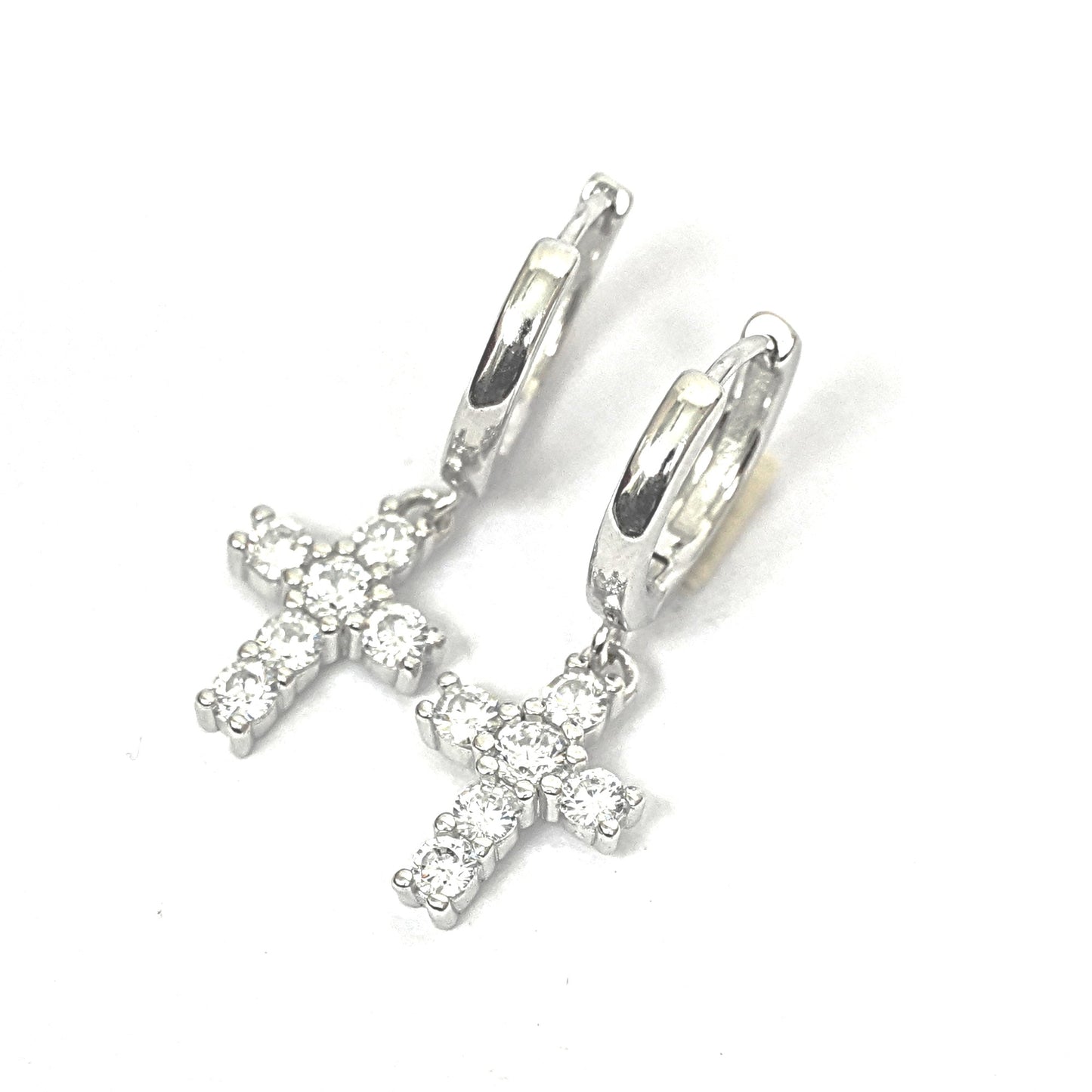 Sterling Silver Earrings – Cross & Gemstone Hoops (2.5 cm)