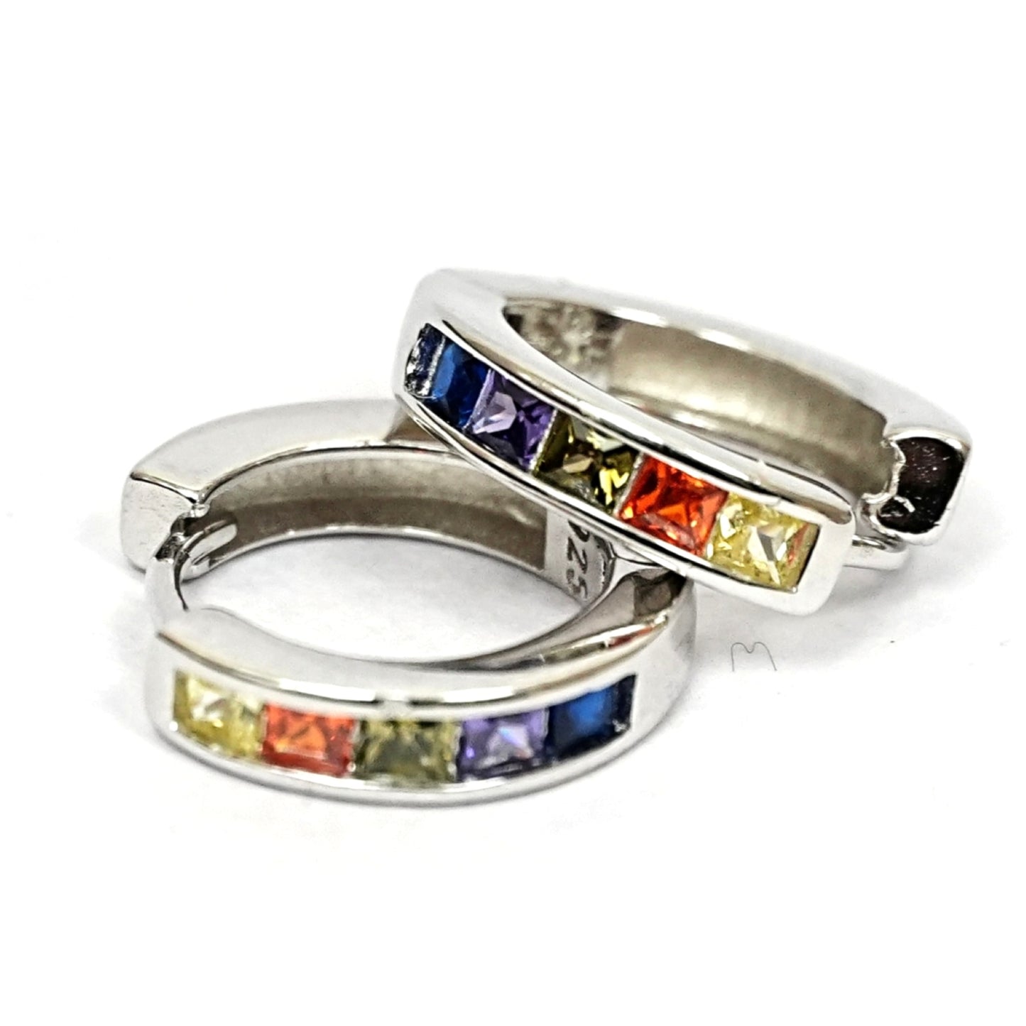 Women’s Sterling Silver Earrings – Rainbow Gemstone Hoops (1.4 cm)