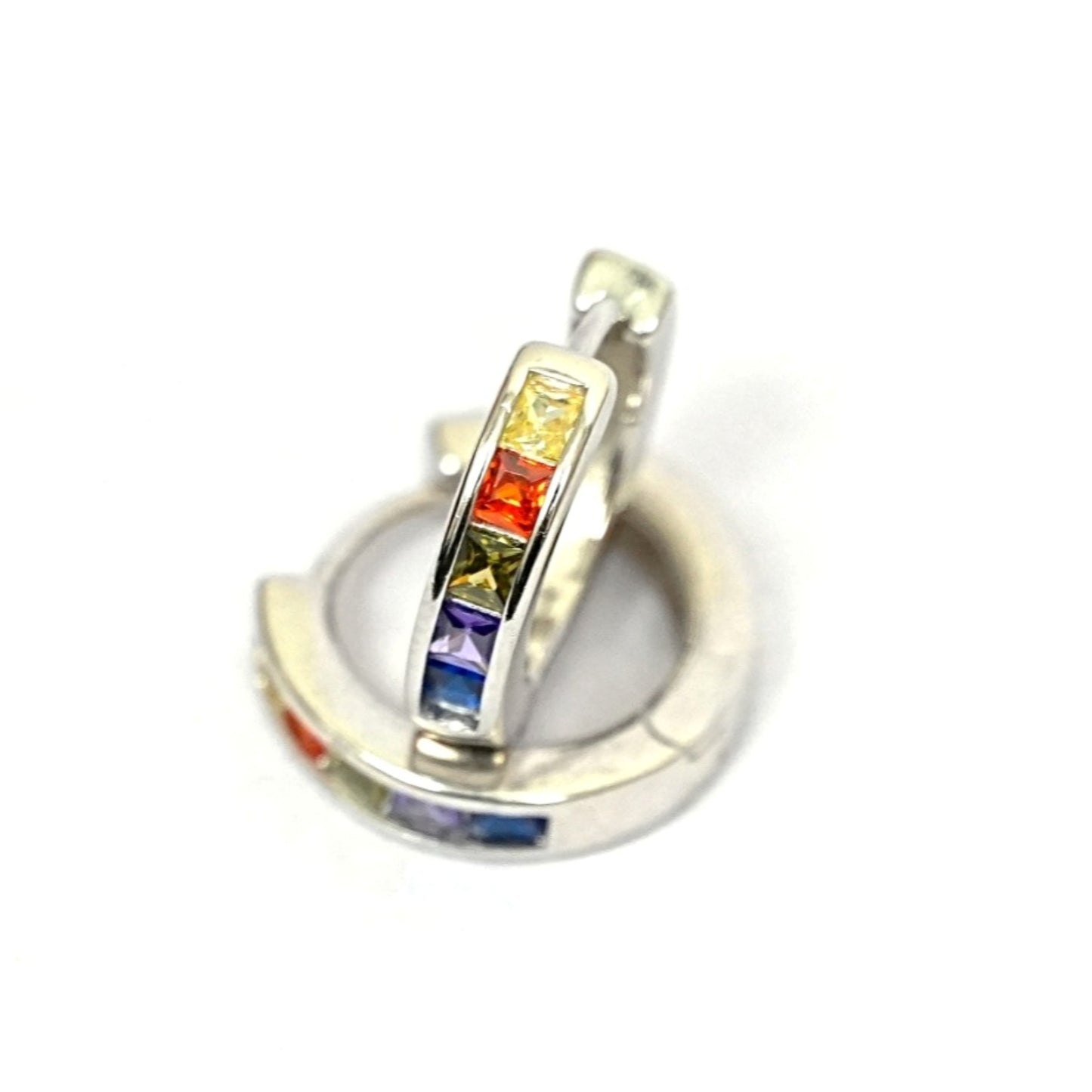 Women’s Sterling Silver Earrings – Rainbow Gemstone Hoops (1.4 cm)