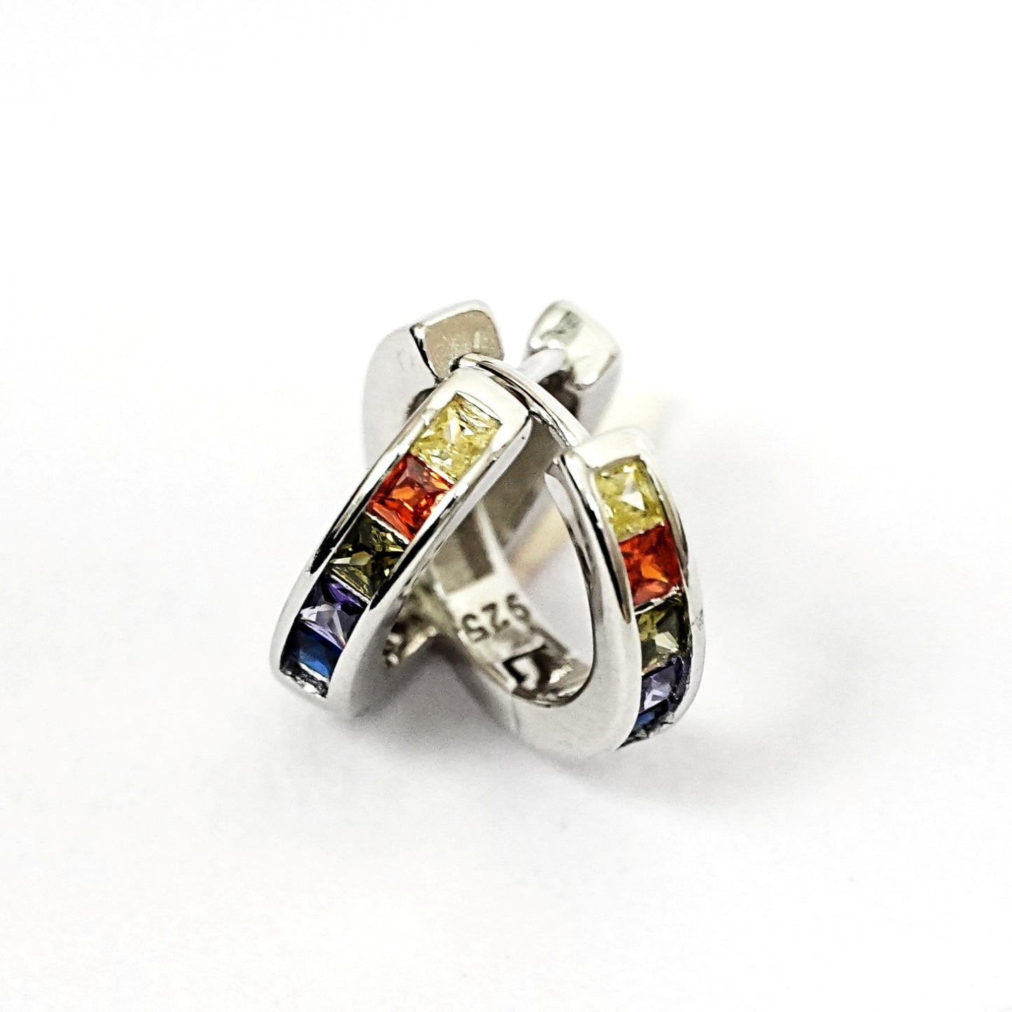 Women’s Sterling Silver Earrings – Rainbow Gemstone Hoops (1.4 cm)